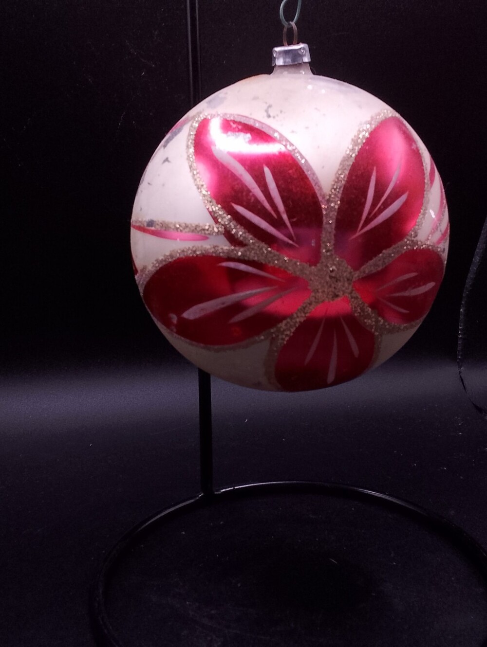 Vintage Jumbo Glass Floral German Christmas Ornament 4.25”